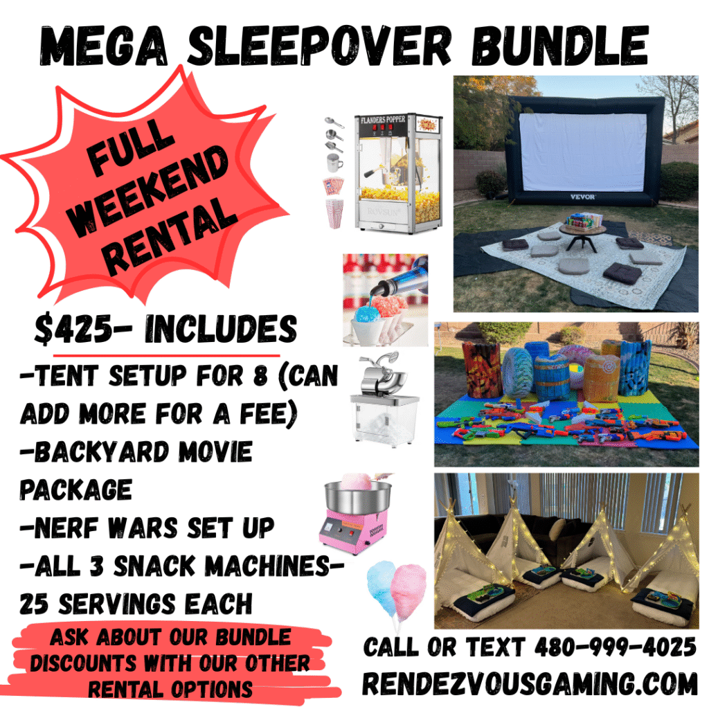Mega sleepover princess birthday party rentals in Scottsdale, Phoenix, Mesa, Chandler, Tempe Arizona